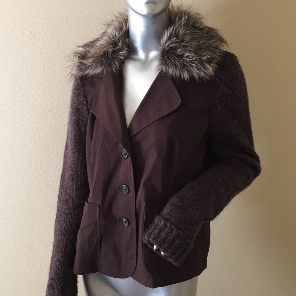 SUNDANCE | sweater jacket with faux fur coll… - Picture 7 of 11